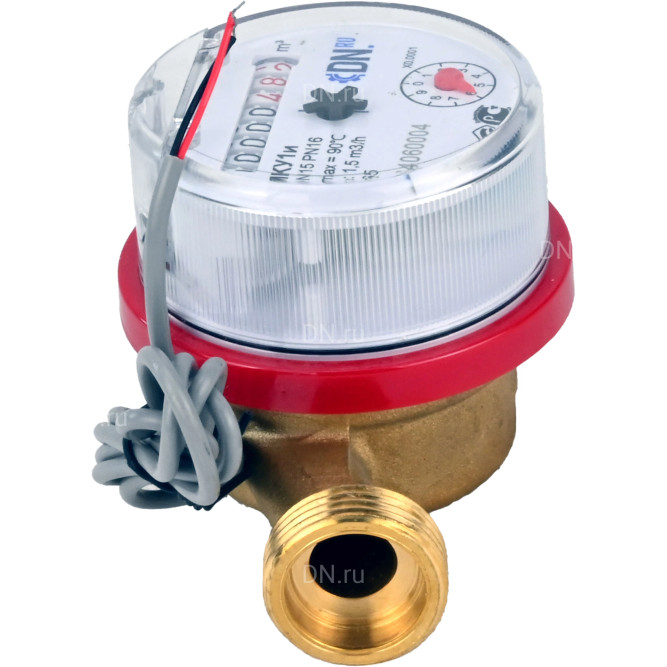 Счетчик воды универсальный крыльчатый MKУ1и Ду20 Ру16 с импульсным выходом, латунный, резьбовой, L=130мм в Хабаровске