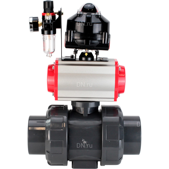 Кран шаровой BV4242E-FP-GRM-ISO Дн65 Ру10 полнопроходной, корпус - НПВХ, шар - НПВХ, уплотнение - EPDM, с пневмоприводом PA-SA-065, пневмораспределителем 4M310-08 AC220V, БКВ APL-510N EX и БПВ AFC2000 в Хабаровске