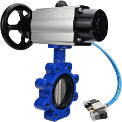 Затвор дисковый поворотный WBV1631E-2W-Fb-H Ду125 Ру16 LUG корпус - чугун QT450, диск - нержавеющая сталь 304, уплотнение - EPDM, с пневмоприводом PA-DA-105-1 и пневмораспределителем 4V320-10 AC220V