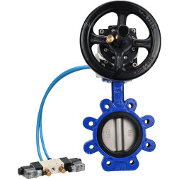 Затвор дисковый поворотный WBV1631E-2W-Fb-H Ду125 Ру16 LUG корпус - чугун QT450, диск - нержавеющая сталь 304, уплотнение - EPDM, с пневмоприводом PA-DA-105-1 и пневмораспределителем 4V320-10 AC220V