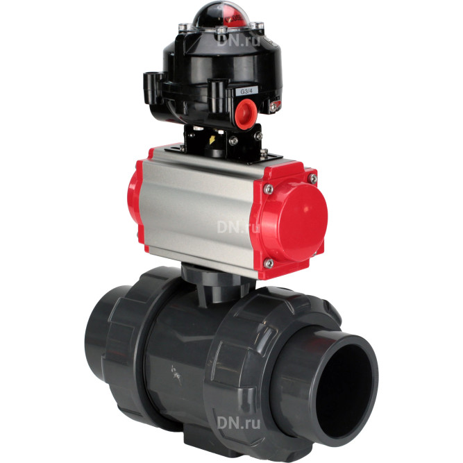 Кран шаровой BV4242E-FP-GRM-ISO Дн32 Ру10 полнопроходной, корпус - НПВХ, шар - НПВХ, уплотнение - EPDM, с пневмоприводом PA-SA-052 и БКВ APL-510N EX в Хабаровске
