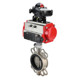 Затвор дисковый поворотный WBV3232N-2W-Fb-H Ду300 Ру16, корпус - нержавеющая сталь 316L, диск - нержавеющая сталь 316L, уплотнение - NBR, с пневмоприводом PA-DA-140 двойного действия, с пневмораспределителем 4V320-08 AC220V, с БКВ APL-210N