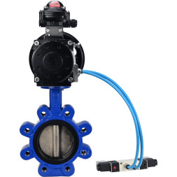 Затвор дисковый поворотный WBV1616E-2W-Fb-H Ду150 Ру16 LUG корпус - чугун QT450, диск - чугун QT450, уплотнение - EPDM, с пневмоприводом PA-DA-105-1, пневмораспределителем 4V320-10 AC220V и БКВ APL-210N