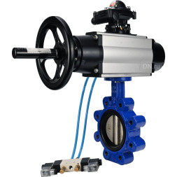 Затвор дисковый поворотный WBV1616E-2W-Fb-H Ду150 Ру16 LUG корпус - чугун QT450, диск - чугун QT450, уплотнение - EPDM, с пневмоприводом PA-DA-105-1, пневмораспределителем 4V320-10 AC220V и БКВ APL-210N