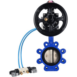 Затвор дисковый поворотный WBV1616E-2W-Fb-H Ду150 Ру16 LUG корпус - чугун QT450, диск - чугун QT450, уплотнение - EPDM, с пневмоприводом PA-DA-105-1, пневмораспределителем 4V320-10 AC220V и БКВ APL-210N
