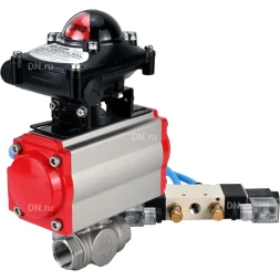 Кран шаровой BV3232P(4pc)-SP-3WL-T-ISO-H Ду50 Ру63, стандартнопроходной, четырехсоставной, корпус - нержавеющая сталь 316, уплотнение - PTFE, внутренняя резьба, с пневмоприводом PA-SA-083, пневмораспределителем 4V320-10 AC220V, БКВ APL-210N