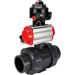 Кран шаровой BV4242E-FP-GRM-ISO Дн15 Ру10 полнопроходной, корпус - НПВХ, шар - НПВХ, уплотнение - EPDM, с пневмоприводом PA-DA-052, пневмораспределителем 4M310-08 AC220V и БКВ APL-510N EX