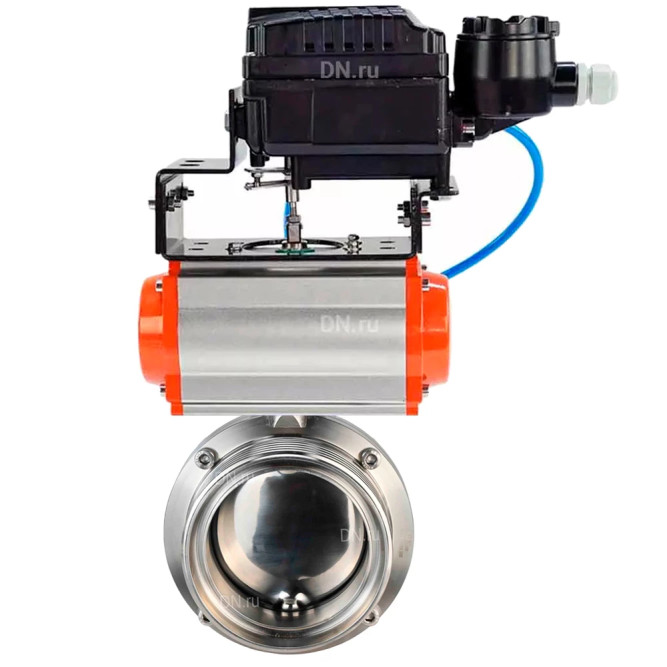 Затвор дисковый поворотный WBV3131E-2W-T-H Ду32 Ру10 резьбовой, пищевая нержавеющая сталь 304, уплотнение – EPDM, с пневмоприводом PA-SA-065 и позиционером YT-1000RSN без обратной связи в Хабаровске