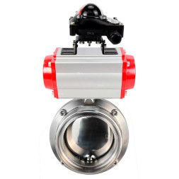 Затвор дисковый поворотный WBV3131S-2W-T-H Ду65 Ру10 резьбовой, пищевая нержавеющая сталь 304, уплотнение – Silicon, с пневмоприводом PA-DA-065 и БКВ APL-210N