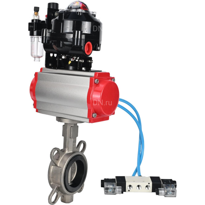 Затвор дисковый поворотный WBV3131E-2W-Fb-H Ду50 Ру16, корпус - нержавеющая сталь 304, диск - нержавеющая сталь 304, уплотнение - EPDM, с пневмоприводом PA-DA-065, пневмораспределителем 4V320-08 AC220V, БКВ APL-510N EX и БПВ AFC2000 в Хабаровске