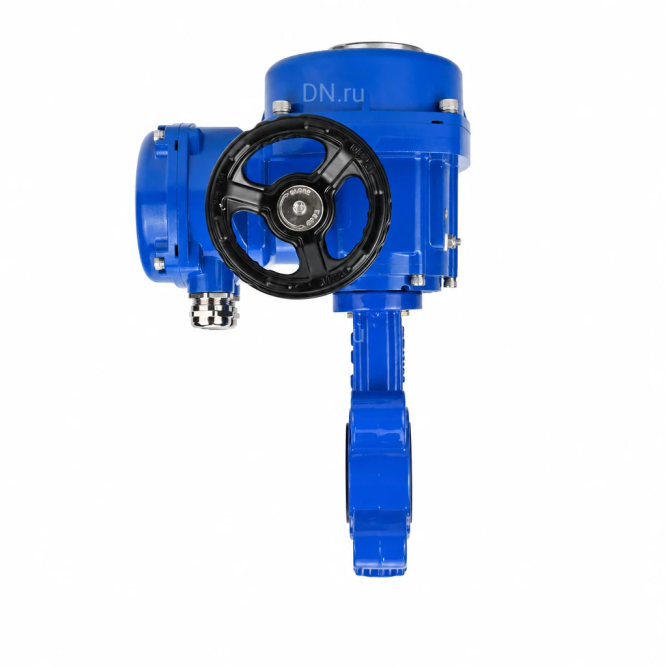 Затвор дисковый поворотный WBV1616E-2W-Fb-H Ду125 Ру16 LUG межфланцевый, корпус - чугун QT450, диск - чугун QT450, уплотнение - EPDM, с электроприводом QT-N-015M-O2-380VAC-У1 с моментной муфтой и штурвалом в Хабаровске