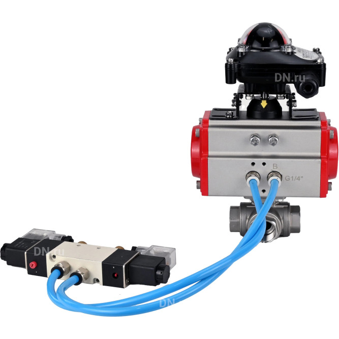 Кран шаровой BV3232P(4pc)-SP-3WL-T-ISO-H Ду65 Ру40, стандартнопроходной, четырехсоставной, корпус - нержавеющая сталь 316, уплотнение - PTFE, внутренняя резьба, с пневмоприводом PA-SA-105, пневмораспределителем 4V320-10 AC220V, БКВ APL-210N в Хабаровске