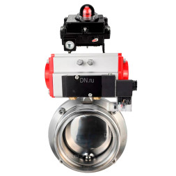 Затвор дисковый поворотный WBV3131E-2W-T-H Ду15 Ру10 резьбовой, пищевая нержавеющая сталь 304, уплотнение – EPDM, с пневмоприводом PA-SA-065, пневмораспределителем 4M310-08 AC220V и БКВ APL-410N EX