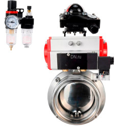 Затвор дисковый поворотный WBV3131S-2W-T-H Ду20 Ру10 резьбовой, пищевая нержавеющая сталь 304, уплотнение – Silicon, с пневмоприводом PA-SA-065, пневмораспределителем 4M310-08 DC24V, БКВ APL-210N и БПВ AFC2000
