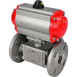 Кран шаровой BV3232P(4pc)-FP-3WL-F Ду25 Ру16 полнопроходной трехходовой, фланцевый, корпус - нержавеющая сталь SS316, с пневмоприводом PA-DA-052 двойного действия