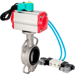 Затвор дисковый поворотный WBV3131N-2W-Fb-H Ду100 Ру16 корпус - нержавеющая сталь 304, диск - нержавеющая сталь 304, уплотнение - NBR, с пневмоприводом PA-DA-083, пневмораспределителем 4V320-08 AC220V и магнитным переключателем ALS200D