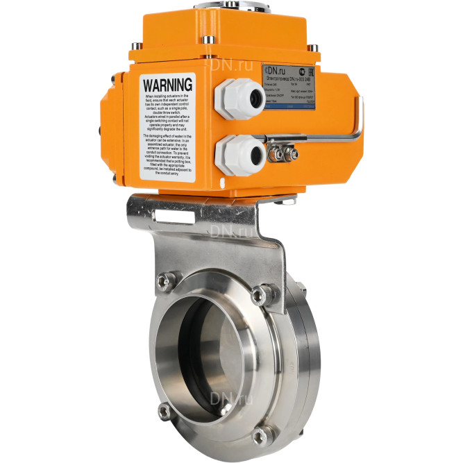 Затвор дисковый поворотный WBV3131E-2W-W-H Ду32 Ру10 под приварку, корпус - пищевая нержавеющая сталь 304, уплотнение - EPDM, с электроприводом QT-N-003EM-O1-220VAC-У1 220В HARK в Хабаровске
