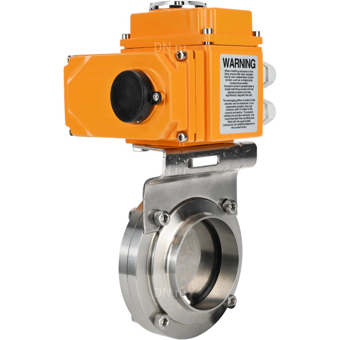 Затвор дисковый поворотный WBV3131E-2W-W-H Ду32 Ру10 под приварку, корпус - пищевая нержавеющая сталь 304, уплотнение - EPDM, с электроприводом QT-N-003EM-O1-220VAC-У1 220В HARK в Хабаровске