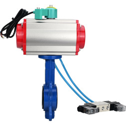 Затвор дисковый поворотный WBV1413E-2W-Fb-H Ду50 Ру16, корпус - чугун GGG50, диск - чугун GGG40, уплотнение - EPDM, с пневмоприводом PA-SA-083, пневмораспределителем 4V320-08 AC220V и магнитным переключателем ALS200D