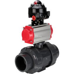 Кран шаровой BV4242E-FP-GRM-ISO Дн65 Ру10 полнопроходной, корпус - НПВХ, шар - НПВХ, уплотнение - EPDM, с пневмоприводом PA-SA-065 и БКВ APL-510N EX