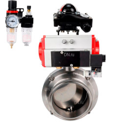 Затвор дисковый поворотный кламповый WBV3131S-2W-C-H Ду20 Ру10 корпус - пищевая нержавеющая сталь 304, уплотнение – Silicon, с пневмоприводом PA-DA-052, пневмораспределителем 4M310-08 AC220V, БКВ APL-210N и БПВ AFC2000