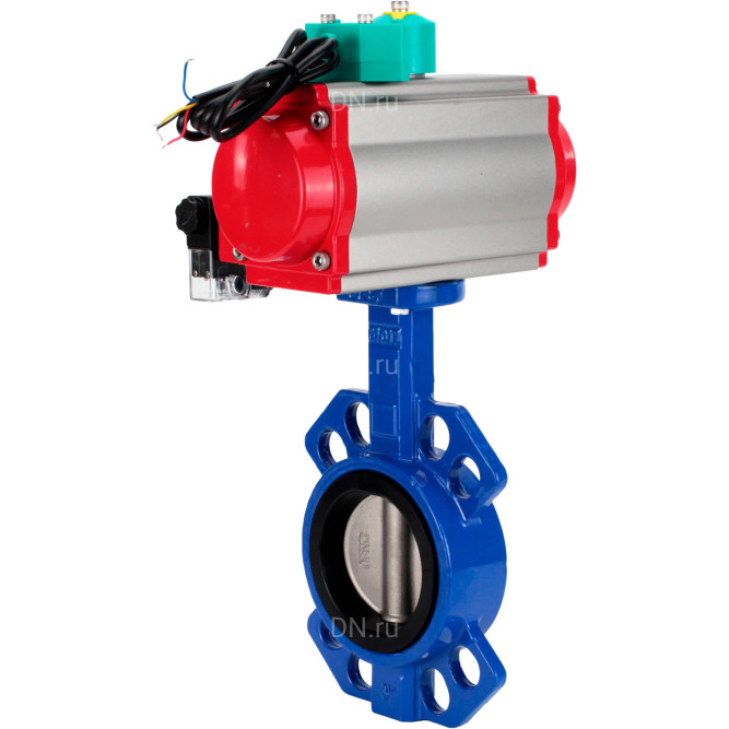 Затвор дисковый поворотный WBV1432E-2W-Fb-H Ду40 Ру16 корпус - чугун GGG50, диск - нержавеющая сталь 316L, уплотнение - EPDM, с пневмоприводом PA-DA-052, пневмораспределителем 4M310-08 AC220V и магнитным переключателем ALS200D в Хабаровске