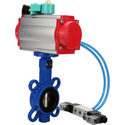 Затвор дисковый поворотный WBV1413E-2W-Fb-H Ду65 Ру16, корпус - чугун GGG50, диск - чугун GGG40, уплотнение - EPDM, с пневмоприводом PA-SA-083, пневмораспределителем 4V320-08 AC220V и магнитным переключателем ALS200D