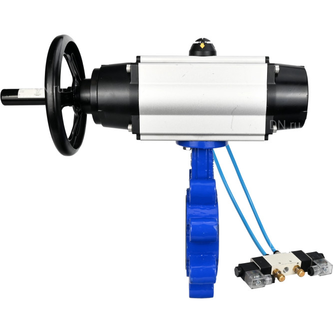 Затвор дисковый поворотный WBV1616E-2W-Fb-H Ду150 Ру16 LUG корпус - чугун QT450, диск - чугун QT450, уплотнение - EPDM, с пневмоприводом PA-DA-105-1 и пневмораспределителем 4V320-10 AC220V в Хабаровске