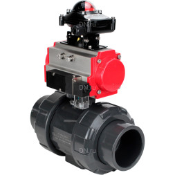 Кран шаровой BV4242E-FP-GRM-ISO Дн32 Ру10 полнопроходной, корпус - НПВХ, шар - НПВХ, уплотнение - EPDM, с пневмоприводом PA-SA-052, пневмораспределителем 4M310-08 AC220V и БКВ APL-210N