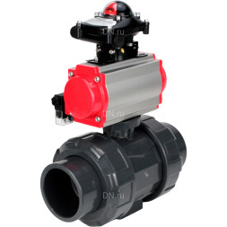 Кран шаровой BV4242E-FP-GRM-ISO Дн32 Ру10 полнопроходной, корпус - НПВХ, шар - НПВХ, уплотнение - EPDM, с пневмоприводом PA-SA-052, пневмораспределителем 4M310-08 AC220V и БКВ APL-210N