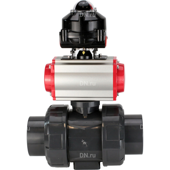 Кран шаровой BV4242E-FP-GRM-ISO Дн100 Ру10 полнопроходной, корпус - НПВХ, шар - НПВХ, уплотнение - EPDM, с пневмоприводом PA-SA-083 и БКВ APL-510N EX в Хабаровске