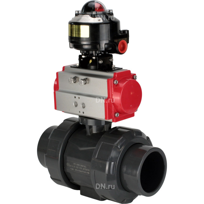Кран шаровой BV4242E-FP-GRM-ISO Дн100 Ру10 полнопроходной, корпус - НПВХ, шар - НПВХ, уплотнение - EPDM, с пневмоприводом PA-SA-083 и БКВ APL-510N EX в Хабаровске