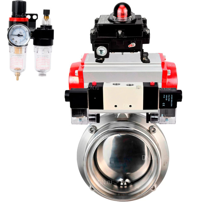 Затвор дисковый поворотный WBV3131E-2W-T-H Ду15 Ру10 резьбовой, пищевая нержавеющая сталь 304, уплотнение – EPDM, с пневмоприводом PA-DA-065, пневмораспределителем 4V320-10 AC220V, БКВ APL-410N EX и БПВ AFC2000 в Хабаровске