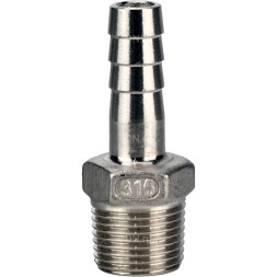 Штуцер елочка BF32-T-1-15 1″х15мм Ду25 Ру16 шланговый, корпус - нержавеющая сталь AISI 316 (CF8M), присоединение - наружная резьба/штуцер