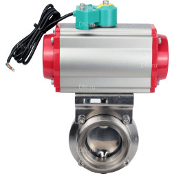 Затвор дисковый поворотный WBV3131S-2W-T-H Ду15 Ру10 резьбовой, пищевая нержавеющая сталь 304, уплотнение - Silicon, с пневмоприводом PA-DA-052, пневмораспределителем 4M310-08 DC24V и магнитным переключателем ALS200D