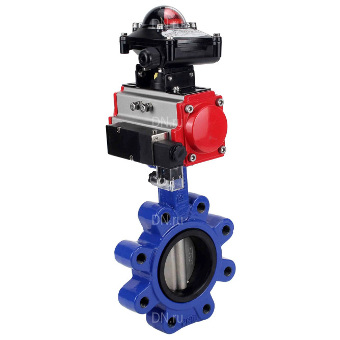 Затвор дисковый поворотный WBV1631E-2W-Fb-H Ду100 Ру16 LUG корпус - чугун QT450, диск - нержавеющая сталь 304, уплотнение - EPDM, с пневмоприводом PA-DA-083, пневмораспределителем 4M310-08 AC220V и БКВ APL-210N в Хабаровске