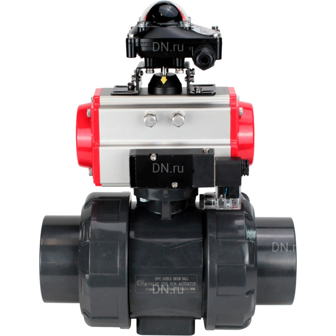 Кран шаровой BV4242E-FP-GRM-ISO Дн40 Ру10 полнопроходной, корпус - НПВХ, шар - НПВХ, уплотнение - EPDM, с пневмоприводом PA-SA-065, пневмораспределителем 4M310-08 AC220V и БКВ APL-210N в Хабаровске