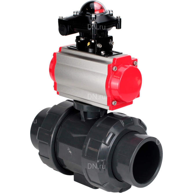 Кран шаровой BV4242E-FP-GRM-ISO Дн40 Ру10 полнопроходной, корпус - НПВХ, шар - НПВХ, уплотнение - EPDM, с пневмоприводом PA-SA-065, пневмораспределителем 4M310-08 AC220V и БКВ APL-210N в Хабаровске