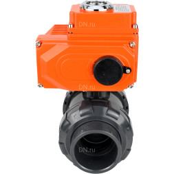 Кран шаровой BV4242E-FP-GRM-ISO Дн32 Ру10 полнопроходной, клеевой с разборным муфтовым соединением, корпус - НПВХ, шар - НПВХ, уплотнение - EPDM, с электроприводом QT-N-003EM-O1-24VDC-У1 HARK