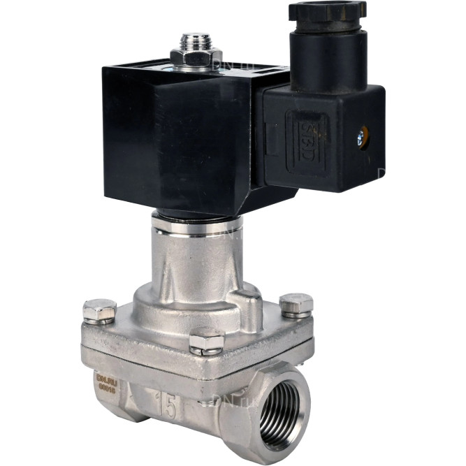 Клапан электромагнитный VS731-PT-NC-220VAC 1 1/2″ Ду40 Ру10 соленоидный двухходовой, корпус - нержавеющая сталь 304, уплотнение - PTFE, внутренняя резьба, прямого действия, нормально закрытый, с нулевым перепадом давления, катушка - 220В в Хабаровске