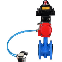 Затвор дисковый поворотный WBV1313E-2W-F-H Ду65 Ру16 фланцевый, корпус - чугун GGG40, диск - чугун GGG40, уплотнение - EPDM, с пневмоприводом PA-DA-105, пневмораспределителем 4V320-08 AC220V и БКВ APL-410N EX