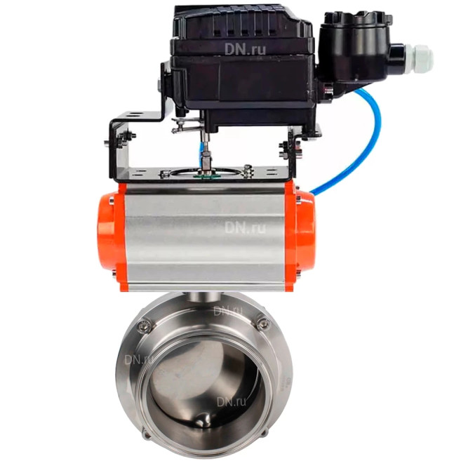 Затвор дисковый поворотный кламповый WBV3131E-2W-C-H Ду15 Ру10 корпус - пищевая нержавеющая сталь 304, уплотнение – EPDM, с пневмоприводом PA-SA-065 и позиционером YT-1000RSN без обратной связи в Хабаровске