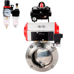 Затвор дисковый поворотный WBV3131S-2W-W-H Ду15 Ру10 под приварку, пищевая нержавеющая сталь 304, уплотнение – Silicon, с пневмоприводом PA-DA-065, пневмораспределителем 4M310-08 DC24V, БКВ APL-410N EX и БПВ AFC2000
