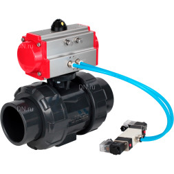 Кран шаровой BV4242E-FP-GRM-ISO Дн100 Ру10 полнопроходной, корпус - НПВХ, шар - НПВХ, уплотнение - EPDM, с пневмоприводом PA-SA-083 и пневмораспределителем 4V320-10 AC220V