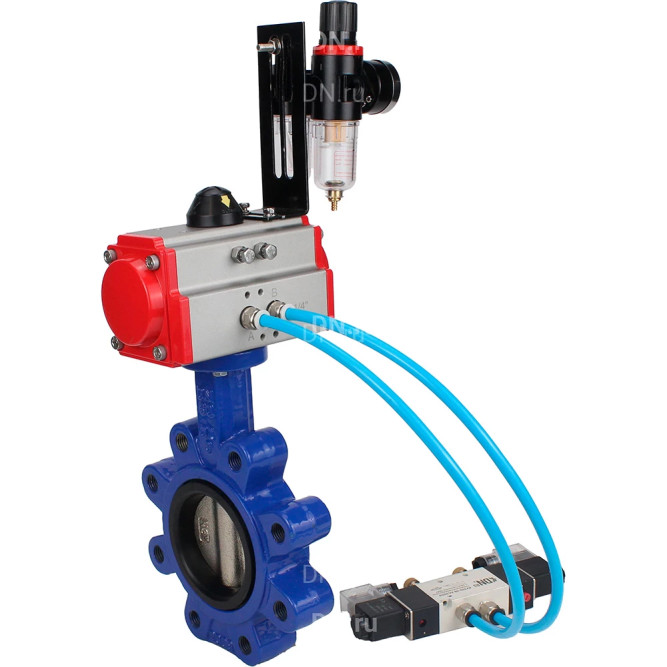 Затвор дисковый поворотный WBV1616N-2W-Fb-H Ду100 Ру16 LUG, корпус - чугун QT450, диск - чугун QT450, уплотнение - NBR, с пневмоприводом PA-SA-130, пневмораспределителем 4M320-10 AC220V и БПВ AFC2000 в Хабаровске
