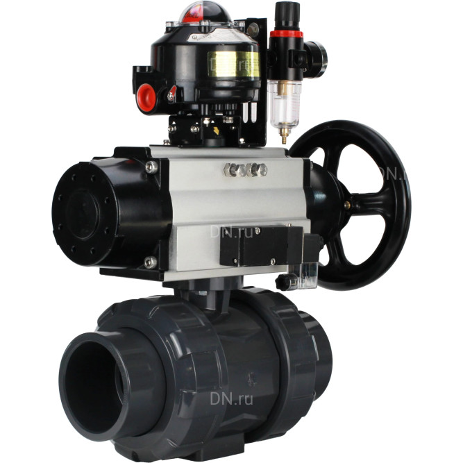 Кран шаровой BV4242E-FP-GRM-ISO Дн80 Ру10 полнопроходной, корпус - НПВХ, шар - НПВХ, уплотнение - EPDM, с пневмоприводом PA-DA-105-1, пневмораспределителем 4M310-08 AC220V, БКВ APL-510N EX и БПВ AFC2000 в Хабаровске