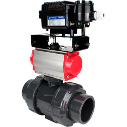 Кран шаровой BV4242E-FP-GRM-ISO Дн25 Ру10 полнопроходной, корпус - НПВХ, шар - НПВХ, уплотнение - EPDM, с пневмоприводом PA-SA-052 и пневмопозиционером YT-1000RSN без обратной связи