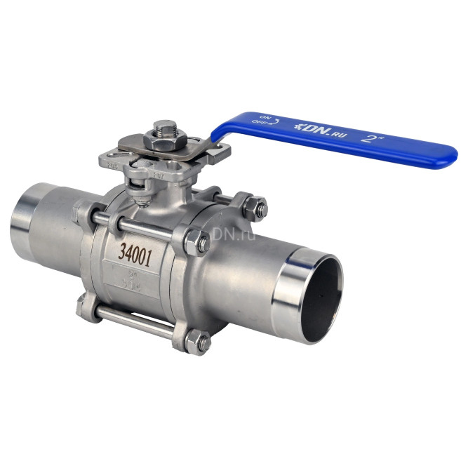 Кран шаровой BV3131P(3pc)-FP-W-ISO-H LONG Ду32 Ру40 полнопроходной, трехсоставной, корпус - нержавеющая сталь 304, уплотнение - PTFE, под приварку, с рукояткой в Хабаровске