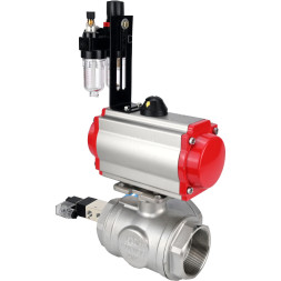 Кран шаровой BV3232P(4pc)-SP-3WL-T-ISO-H Ду65 Ру40, стандартнопроходной, четырехсоставной, корпус - нержавеющая сталь 316, уплотнение - PTFE, внутренняя резьба, с пневмоприводом PA-SA-105, пневмораспределителем 4V320-08 AC220V, БПВ AFC2000