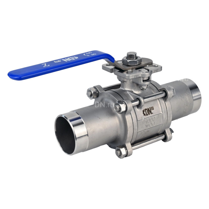 Кран шаровой BV3131P(3pc)-FP-W-ISO-H LONG Ду40 Ру40 полнопроходной, трехсоставной, корпус - нержавеющая сталь 304, уплотнение - PTFE, под приварку, с рукояткой в Хабаровске
